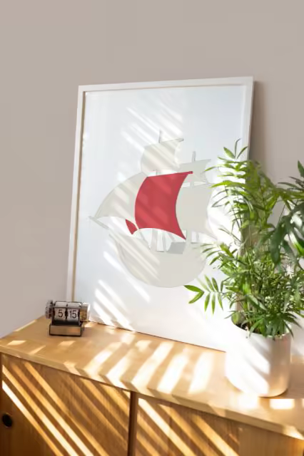 White Frame Poster Mockup on a Wood Sideboard