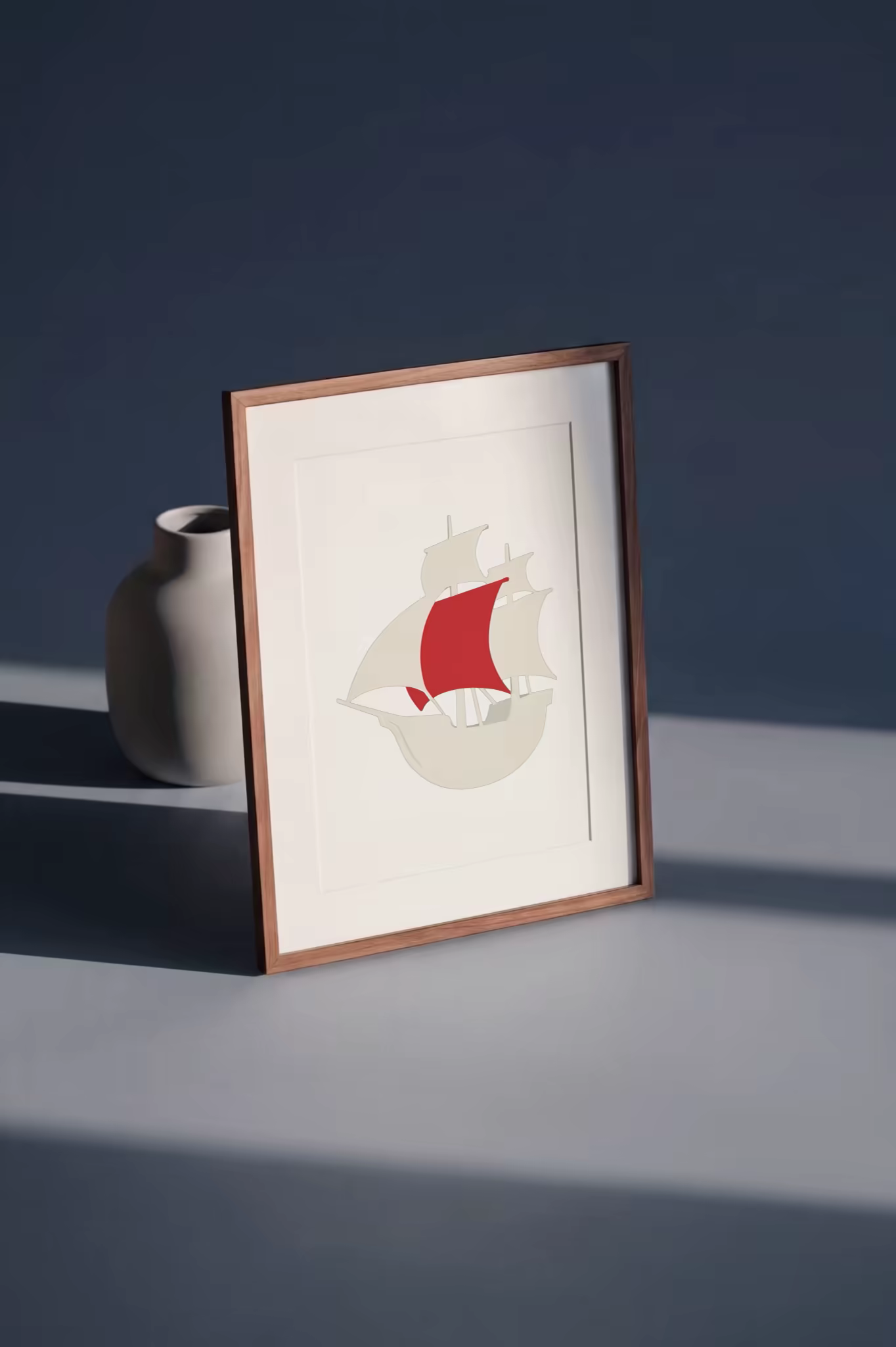 Walnut Framed Print Mockup in Hard Light