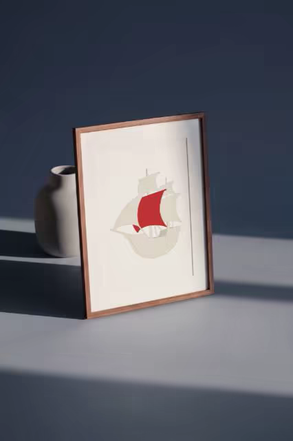 Walnut Framed Print Mockup in Hard Light