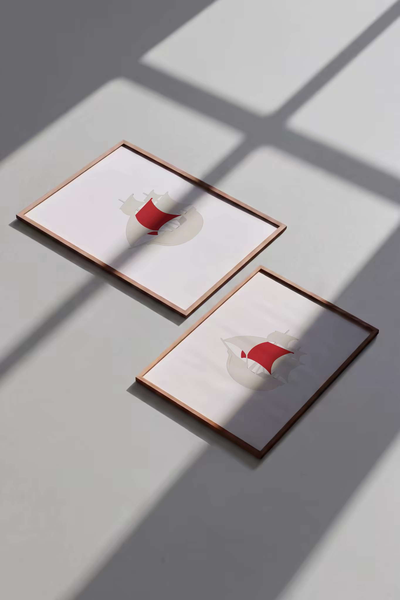 Flat Lay Poster Frame Mockup With Window Shadows