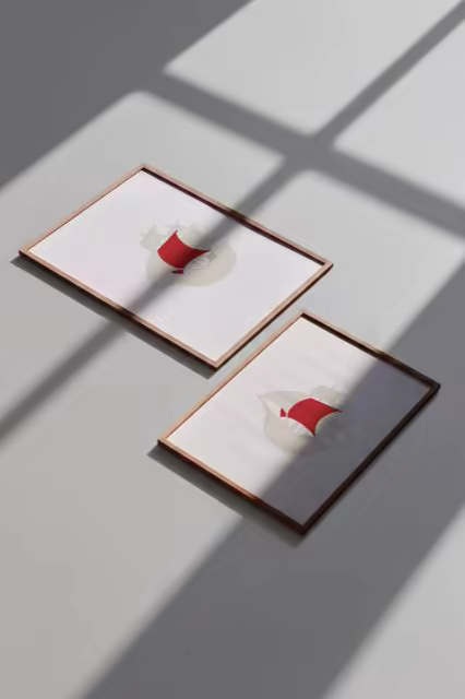 Flat Lay Poster Frame Mockup With Window Shadows