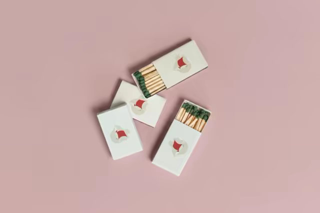Matchbox Mockup Set on a Dusty Pink Surface