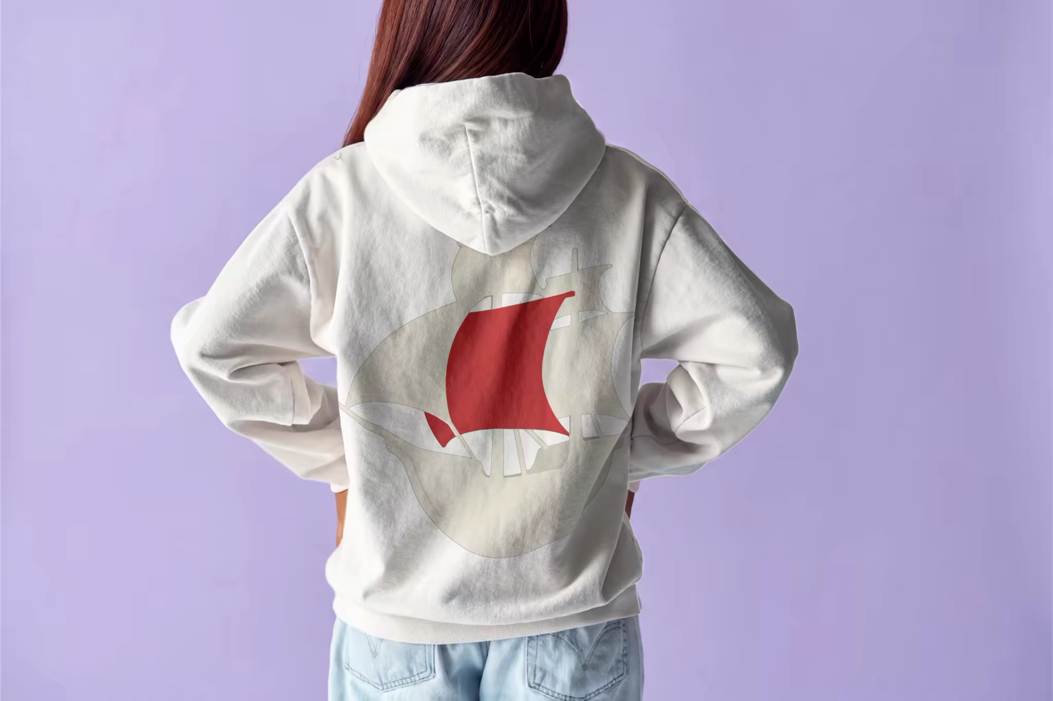 White Hoodie Mockup on a Lilac Backdrop