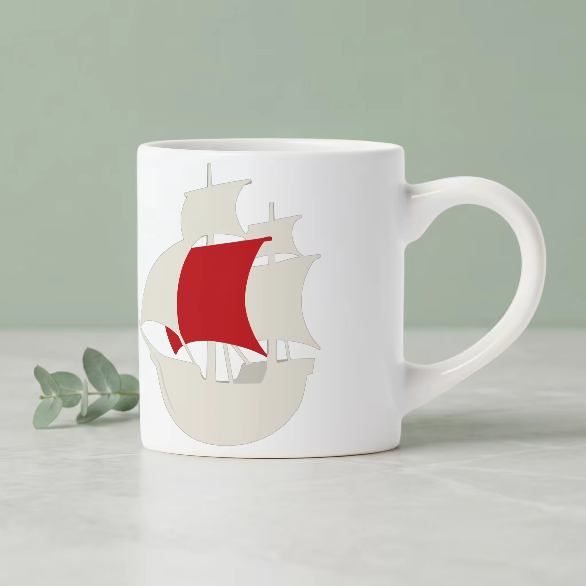 Ceramic Mug Mockup With a Eucalyptus Sprig