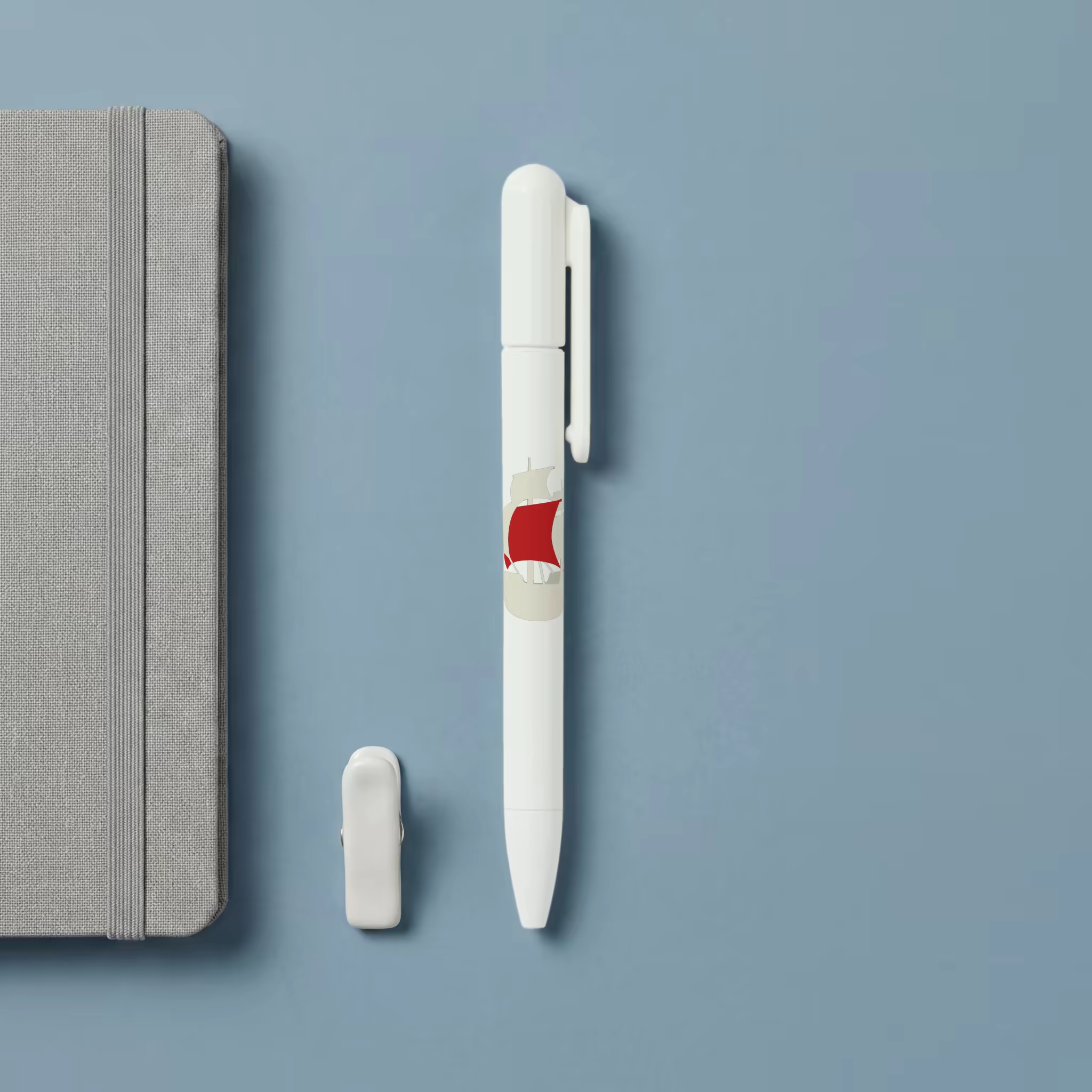White Ballpoint Pen Mockup on a Slate Desk