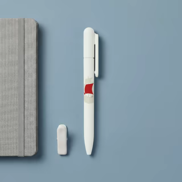White Ballpoint Pen Mockup on a Slate Desk