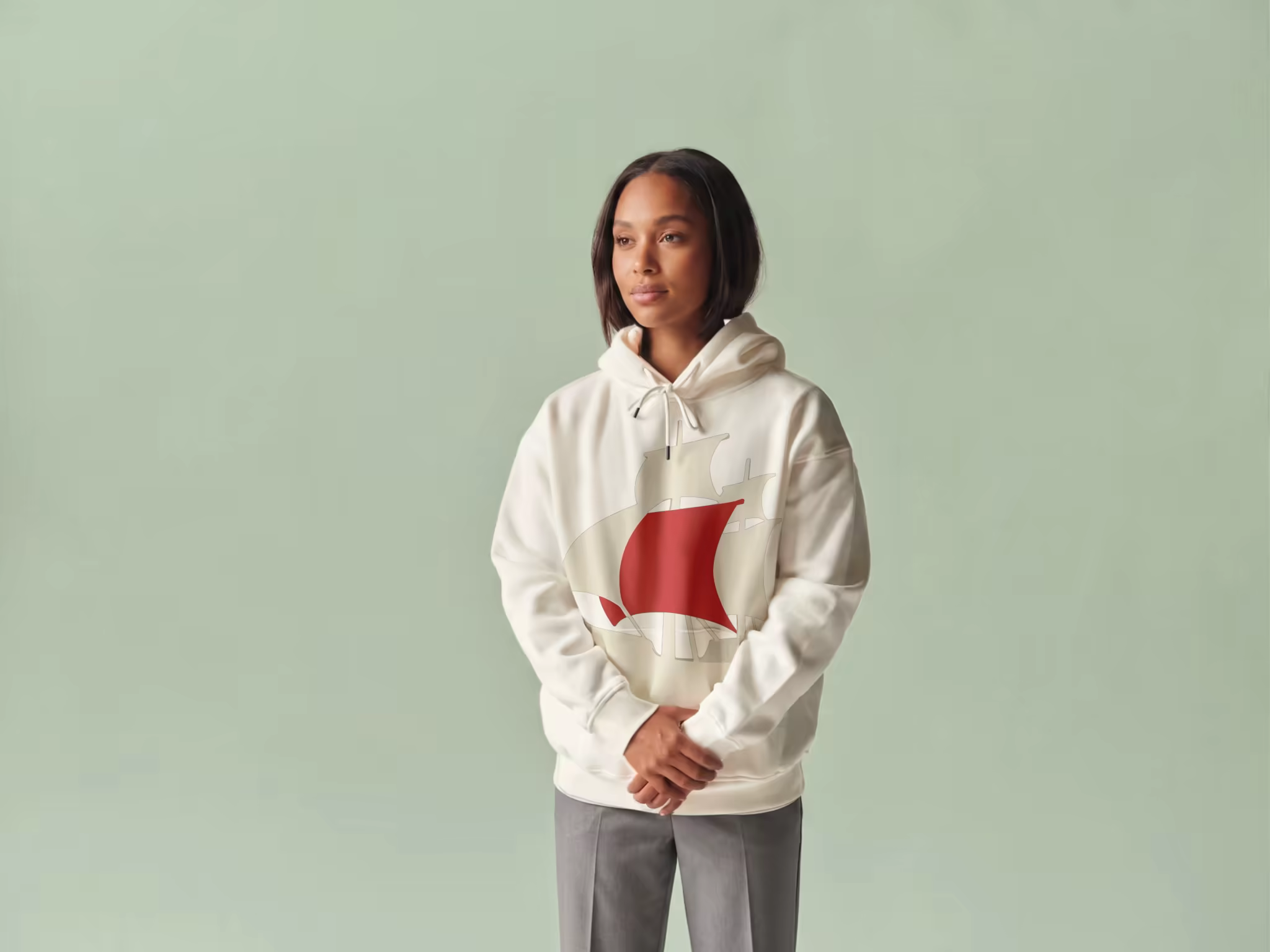 Ivory Hoodie Mockup on a Mint Green Backdrop