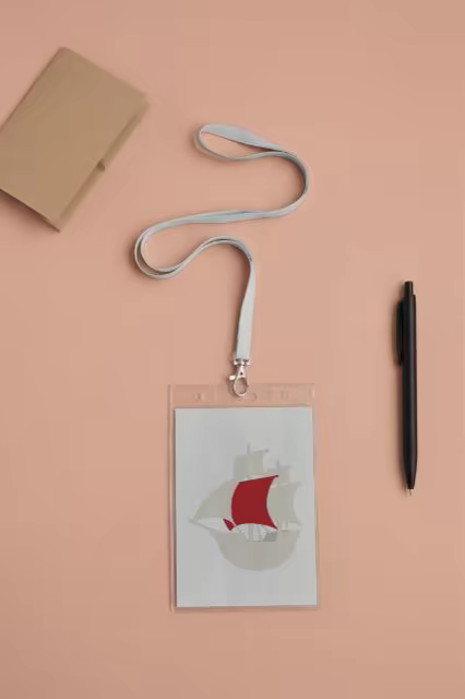 Lanyard Badge Mockup on a Peach Desk