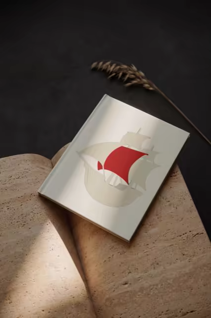 Hardcover Book Mockup on Travertine Stone