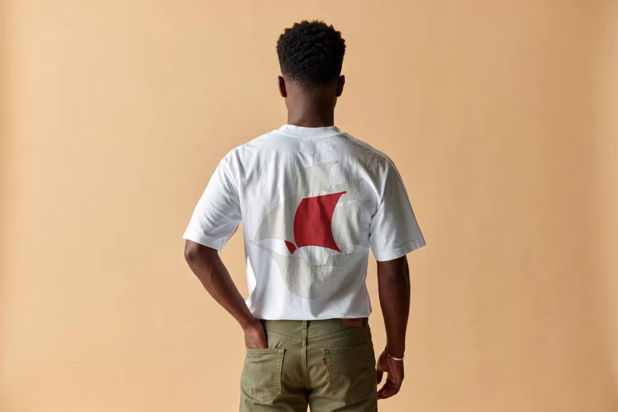 White T-Shirt Mockup Back View on Warm Beige