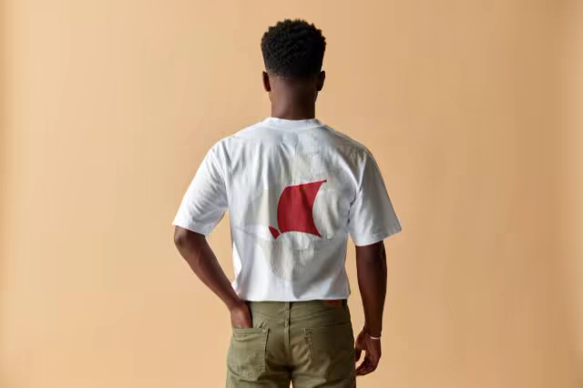 White T-Shirt Mockup Back View on Warm Beige