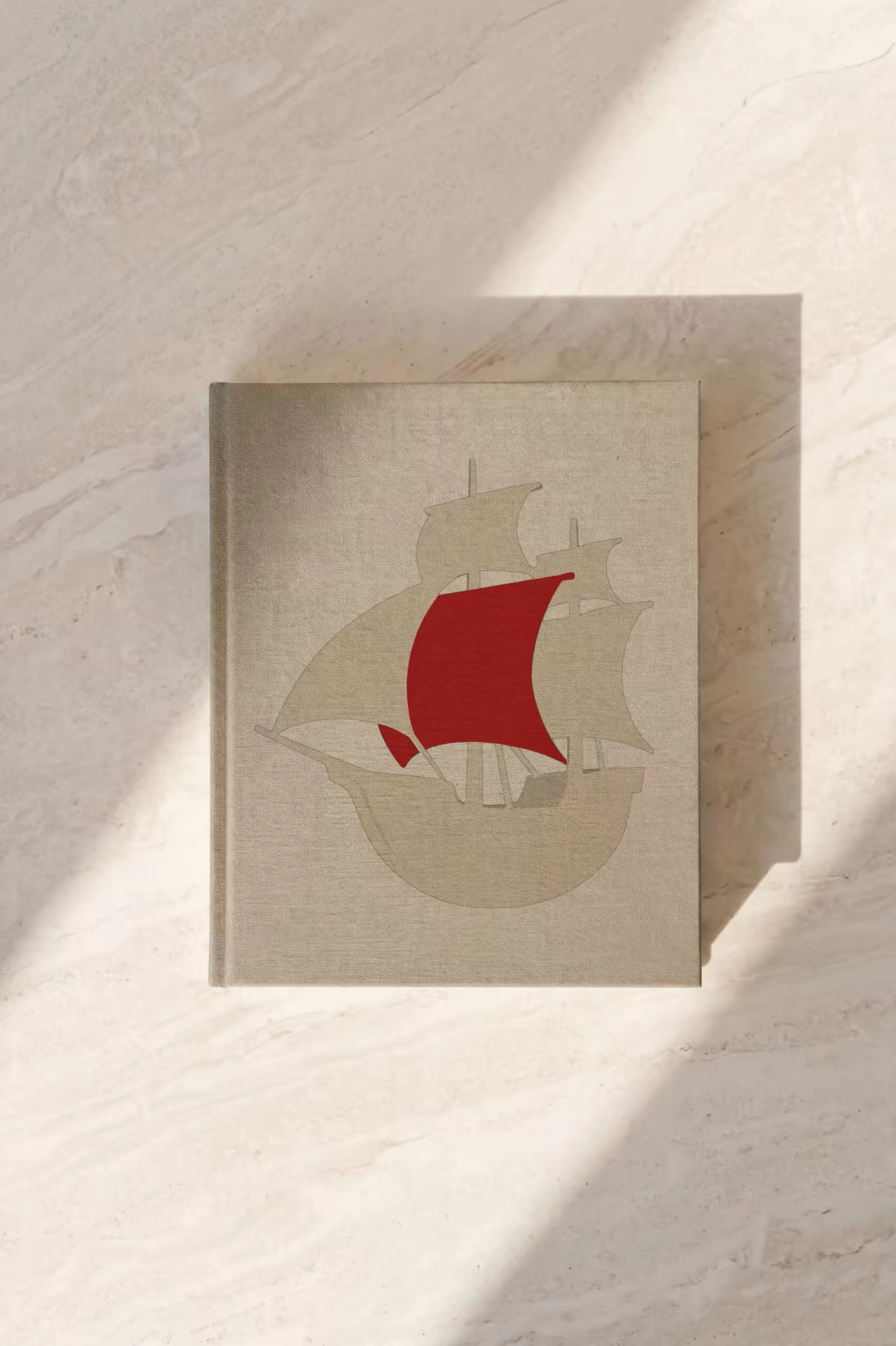 Linen Hardcover Book Mockup on Veined Stone