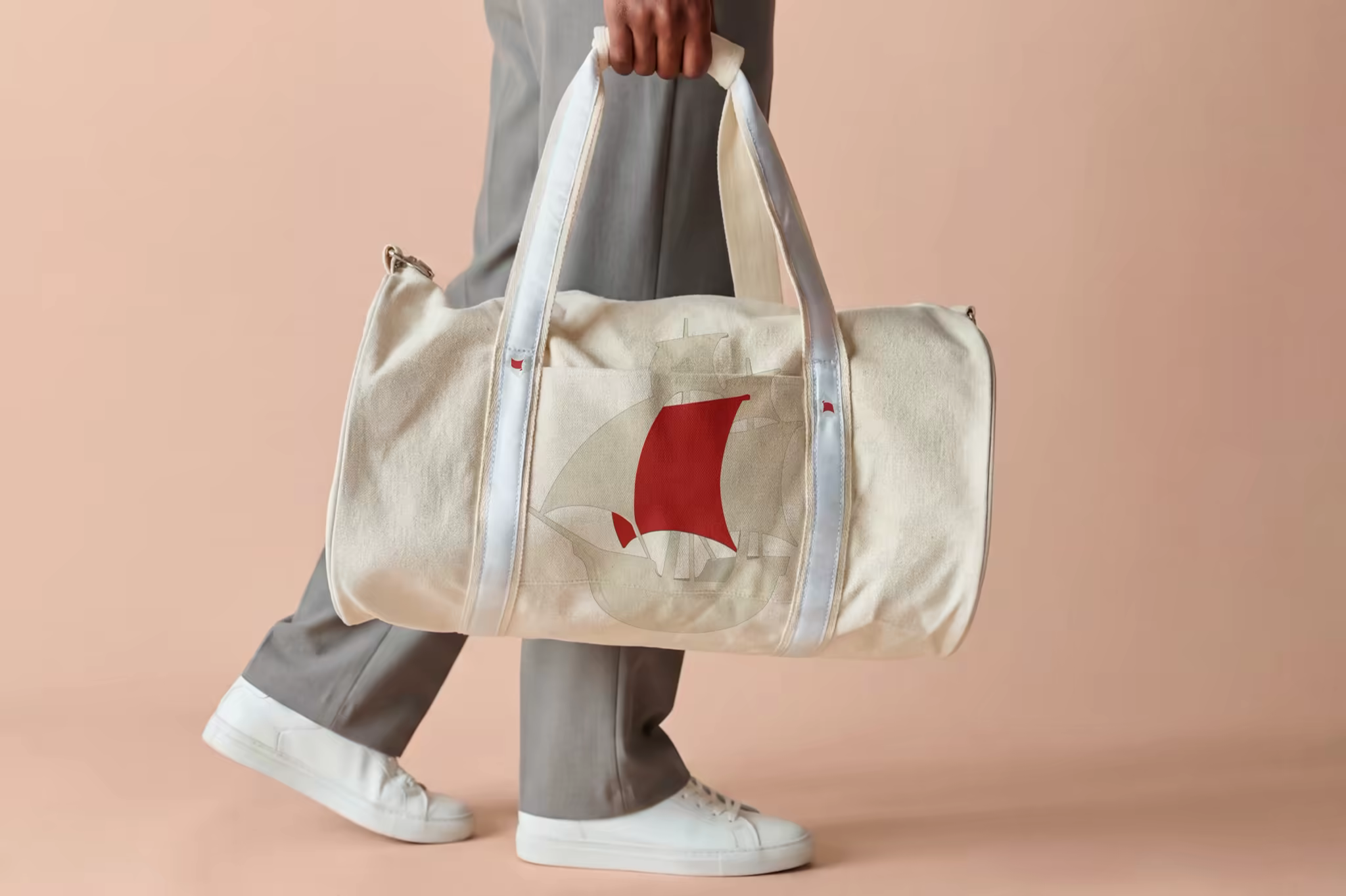 Canvas Duffel Bag Mockup Carried Mid-Stride