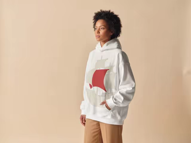 White Hoodie Mockup Styled With Camel Pants