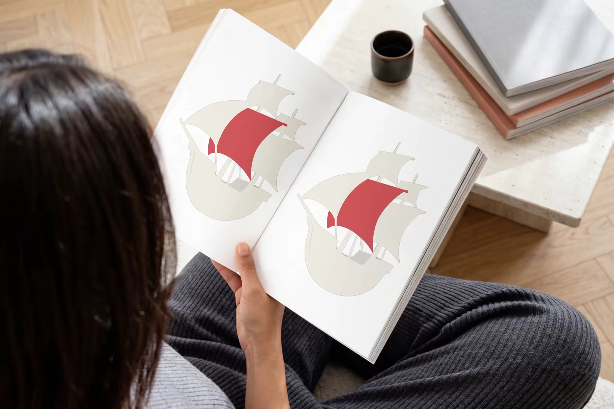 Open Magazine Mockup Read in a Living Room