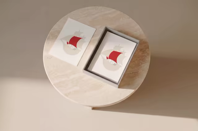 Art Card Mockup Pair on a Round Stone Table
