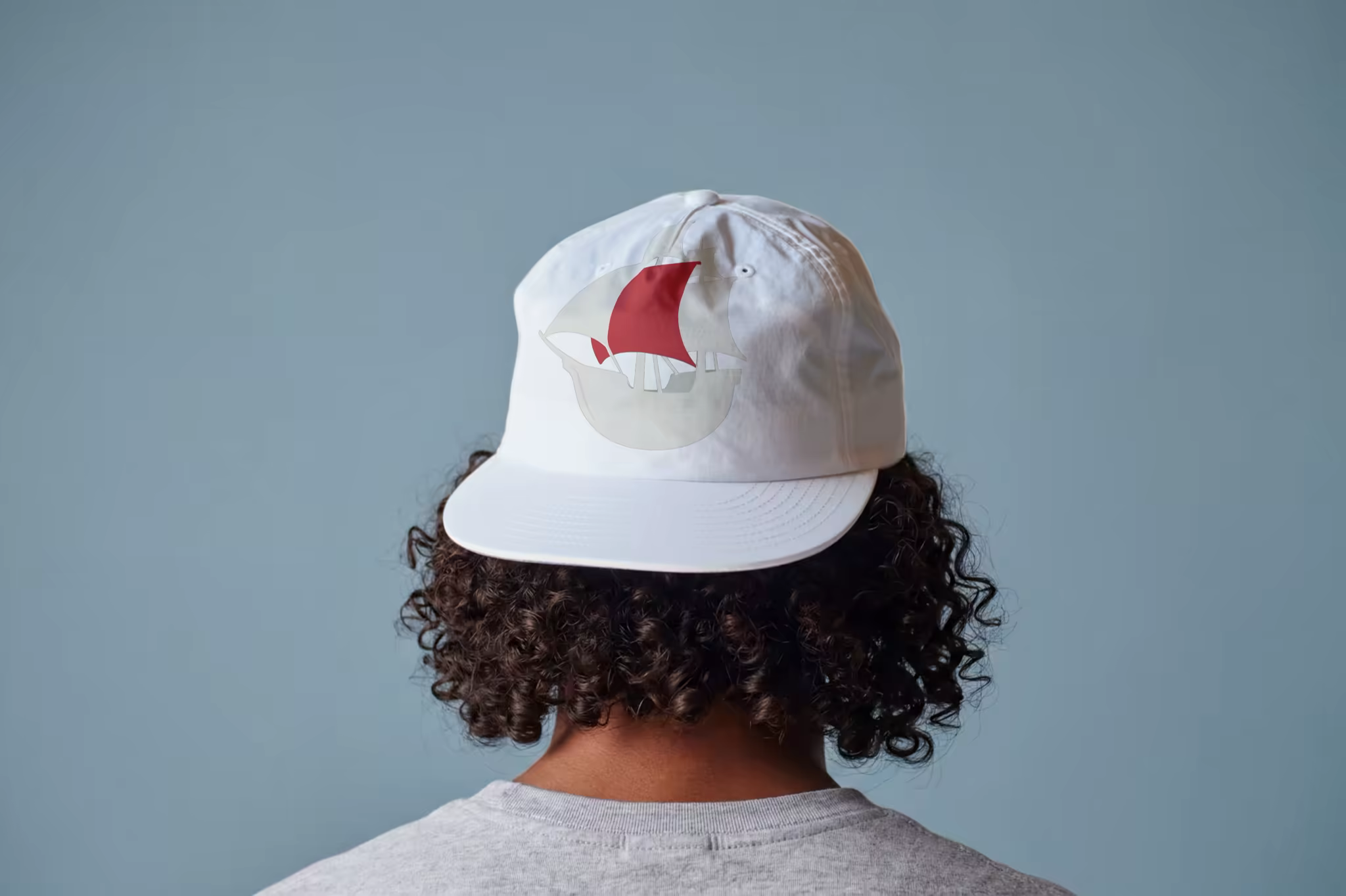 Backwards Cap Mockup on a Blue Grey Backdrop