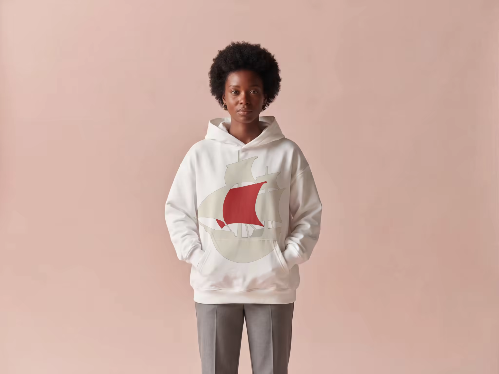 Oversized Cream Hoodie Mockup With Hands in Pocket