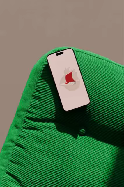 Phone Mockup on a Green Corduroy Armchair
