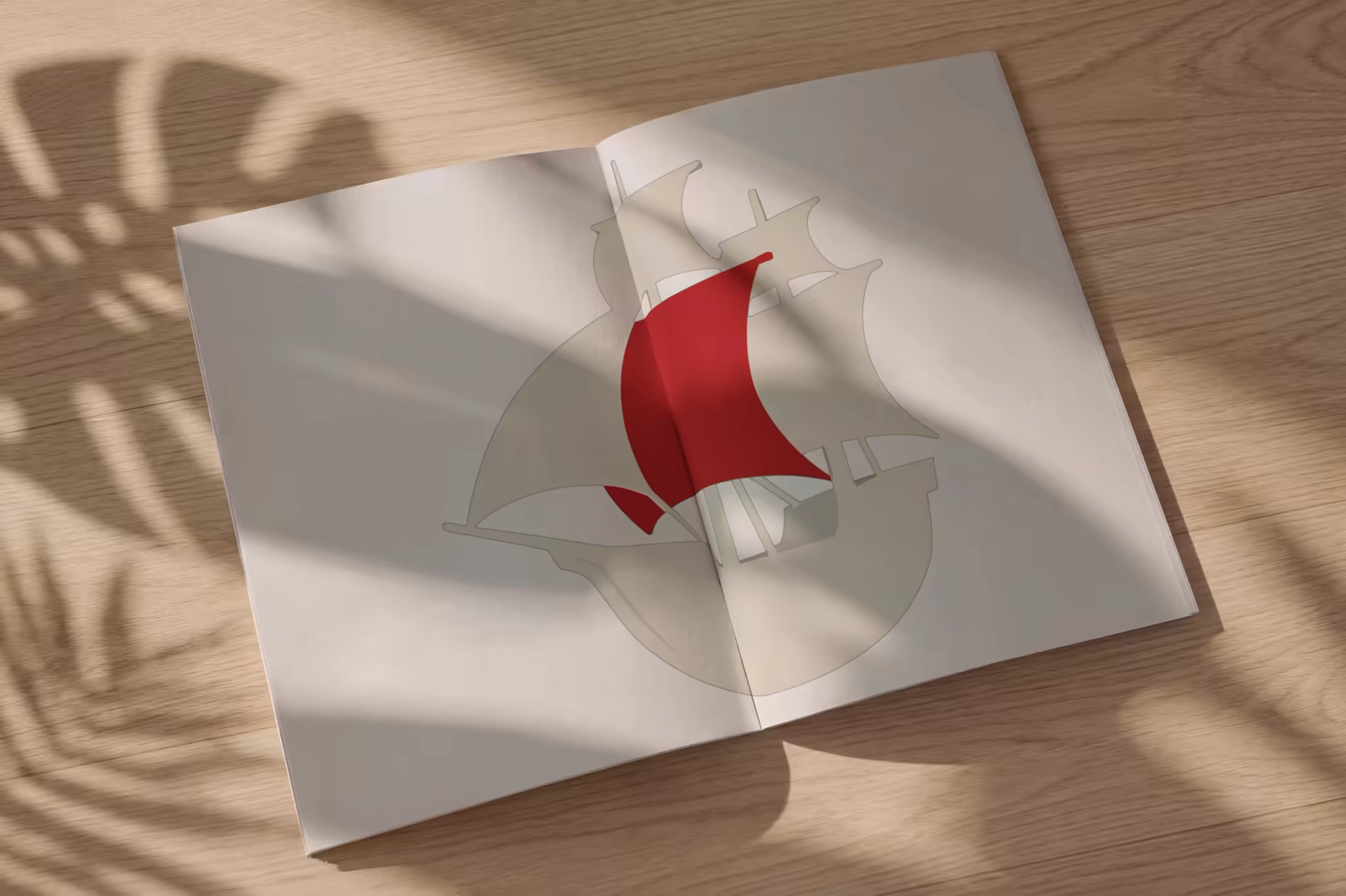 Open Book Mockup With Palm Leaf Shadows