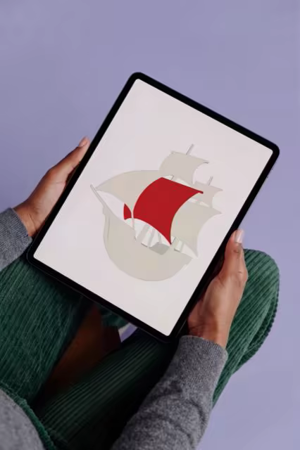 Tablet Mockup in Hands Over Green Corduroy