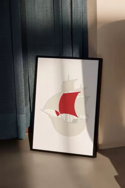 Framed Poster Mockup on the Floor by a Curtain