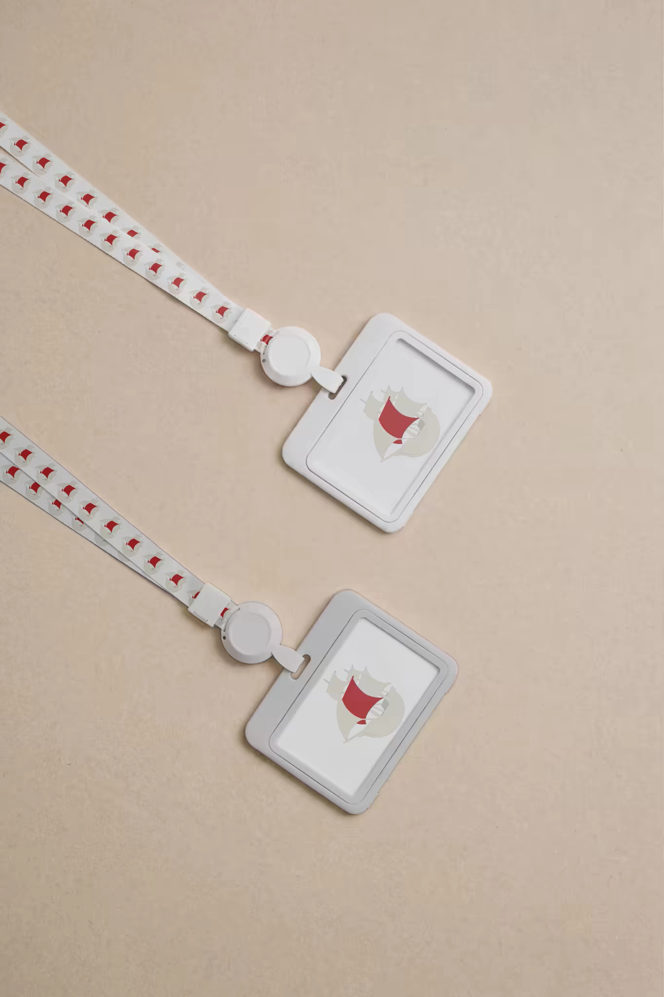 Lanyard Mockup Pair Laid Flat on Warm Beige