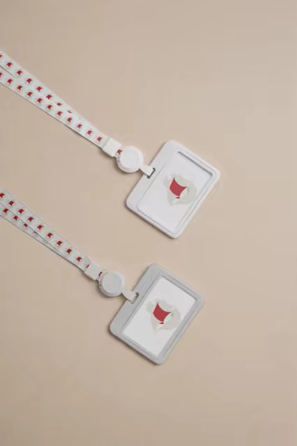 Lanyard Mockup Pair Laid Flat on Warm Beige
