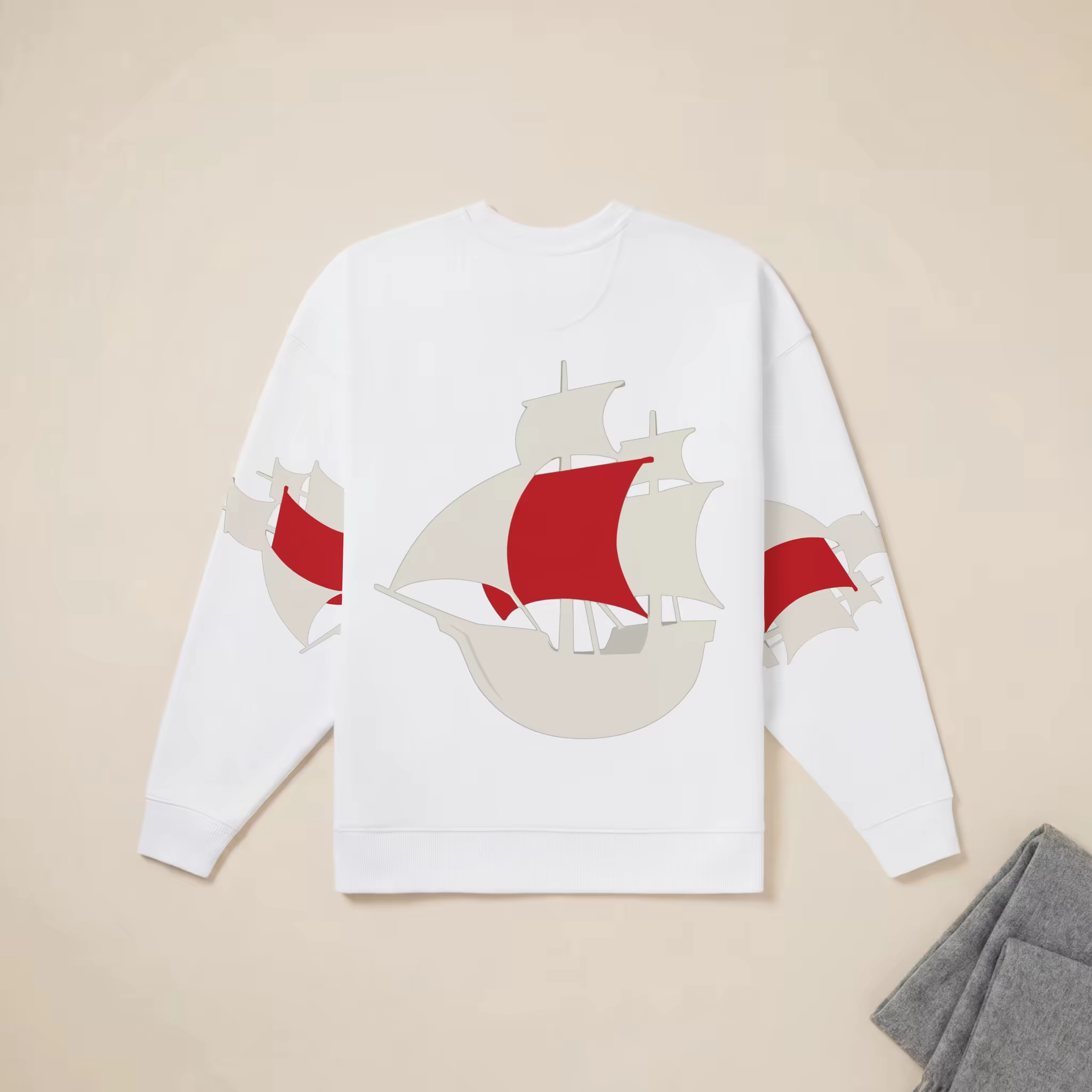 Crewneck Sweatshirt Mockup Flat on Cream
