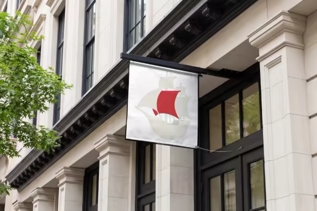 Hanging Banner Mockup on a Stone Facade