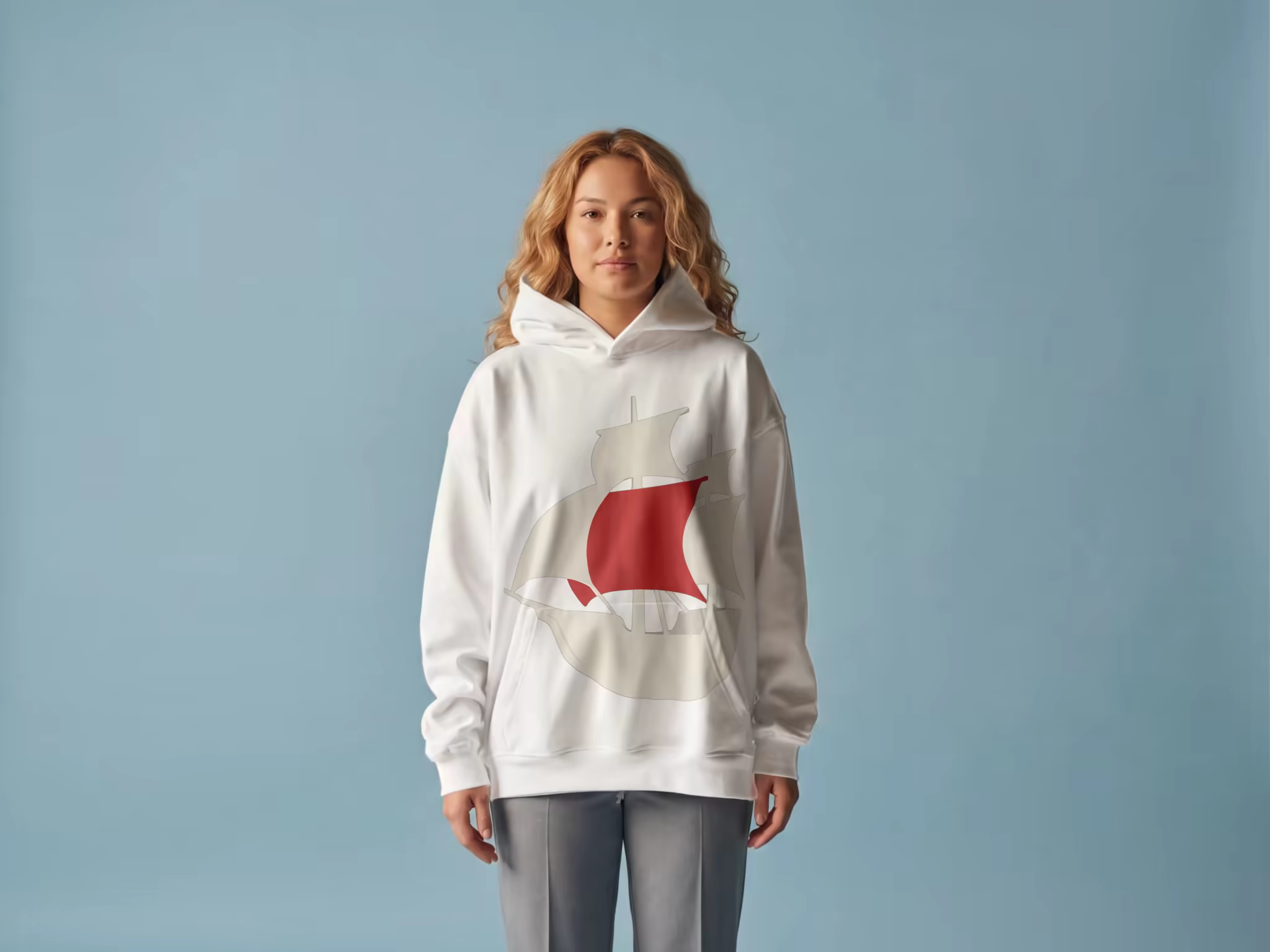 Oversized White Hoodie Mockup on Powder Blue