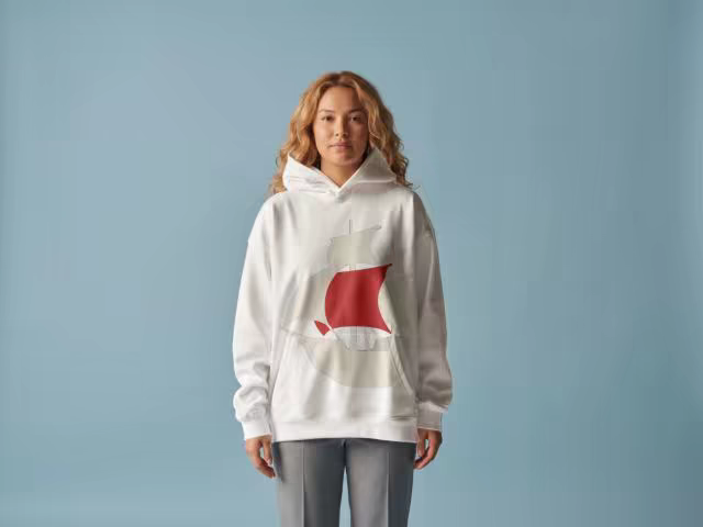 Oversized White Hoodie Mockup on Powder Blue