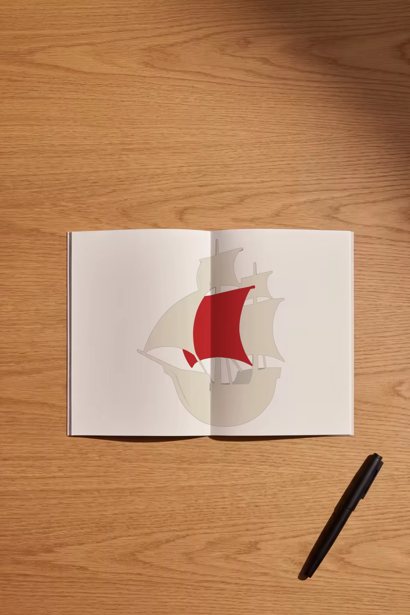 Open Notebook Mockup on an Oak Desk