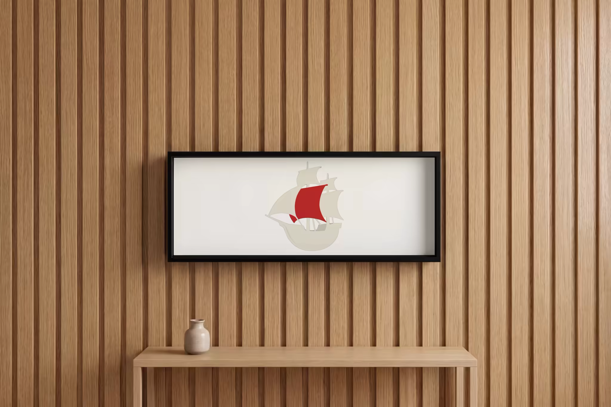 Wide Frame Mockup on a Wooden Slat Wall