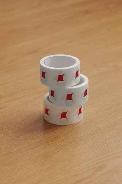 Packing Tape Mockup Rolls Stacked on Oak
