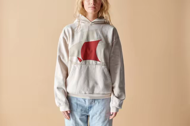 Hoodie Mockup in Oatmeal Heather on a Model