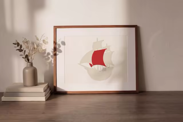 Walnut Frame Poster Mockup With Dried Flowers