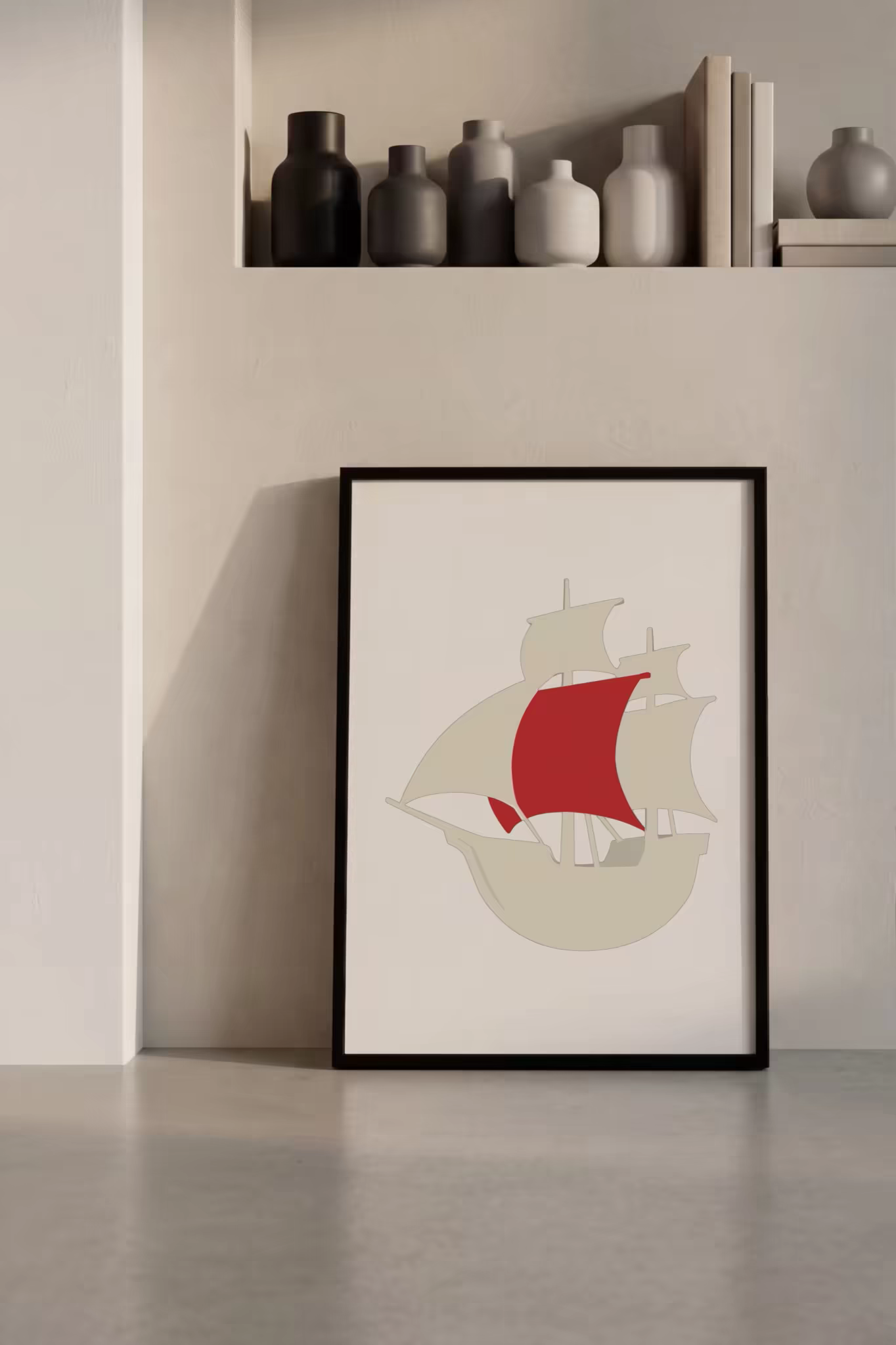 Black Frame Poster Mockup Below a Vase Shelf