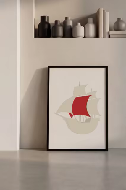 Black Frame Poster Mockup Below a Vase Shelf