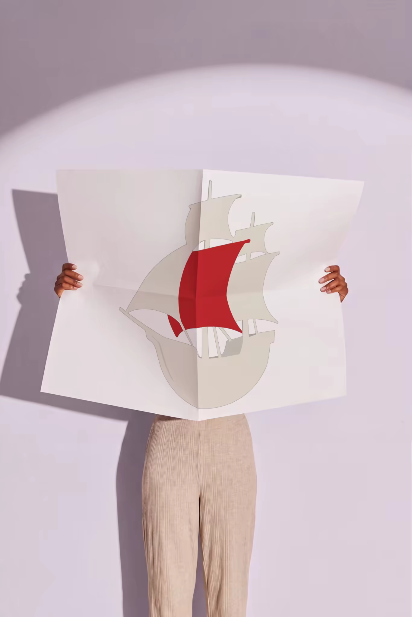 Unfolded Poster Mockup Held Under a Spotlight
