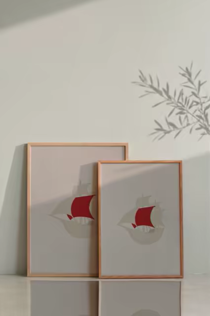 Wood Framed Poster Mockup Duo in Soft Sunlight