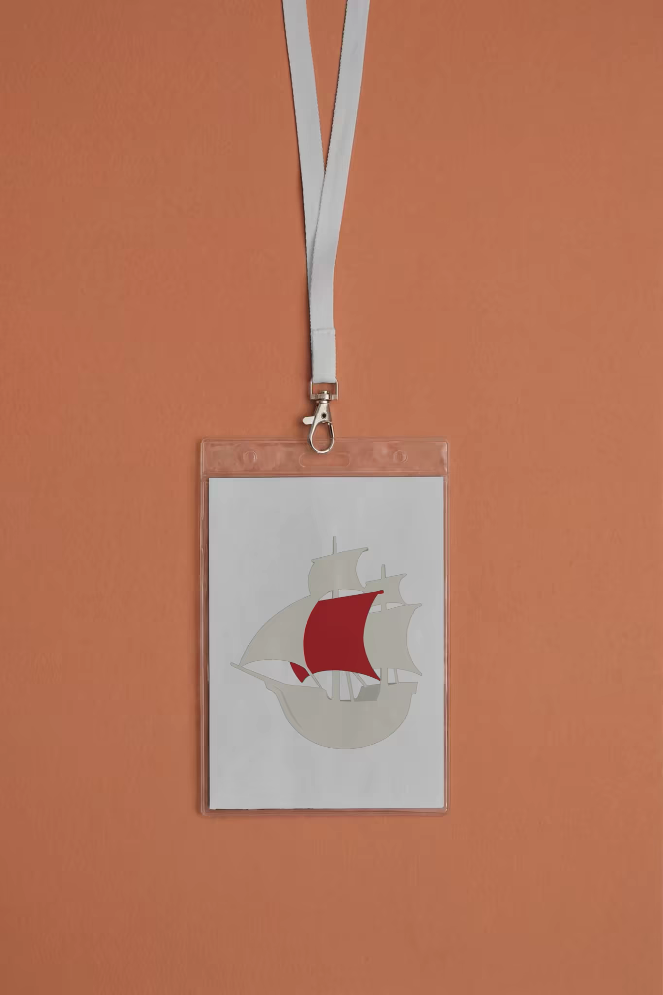 Lanyard Badge Holder Mockup on a Terracotta Wall