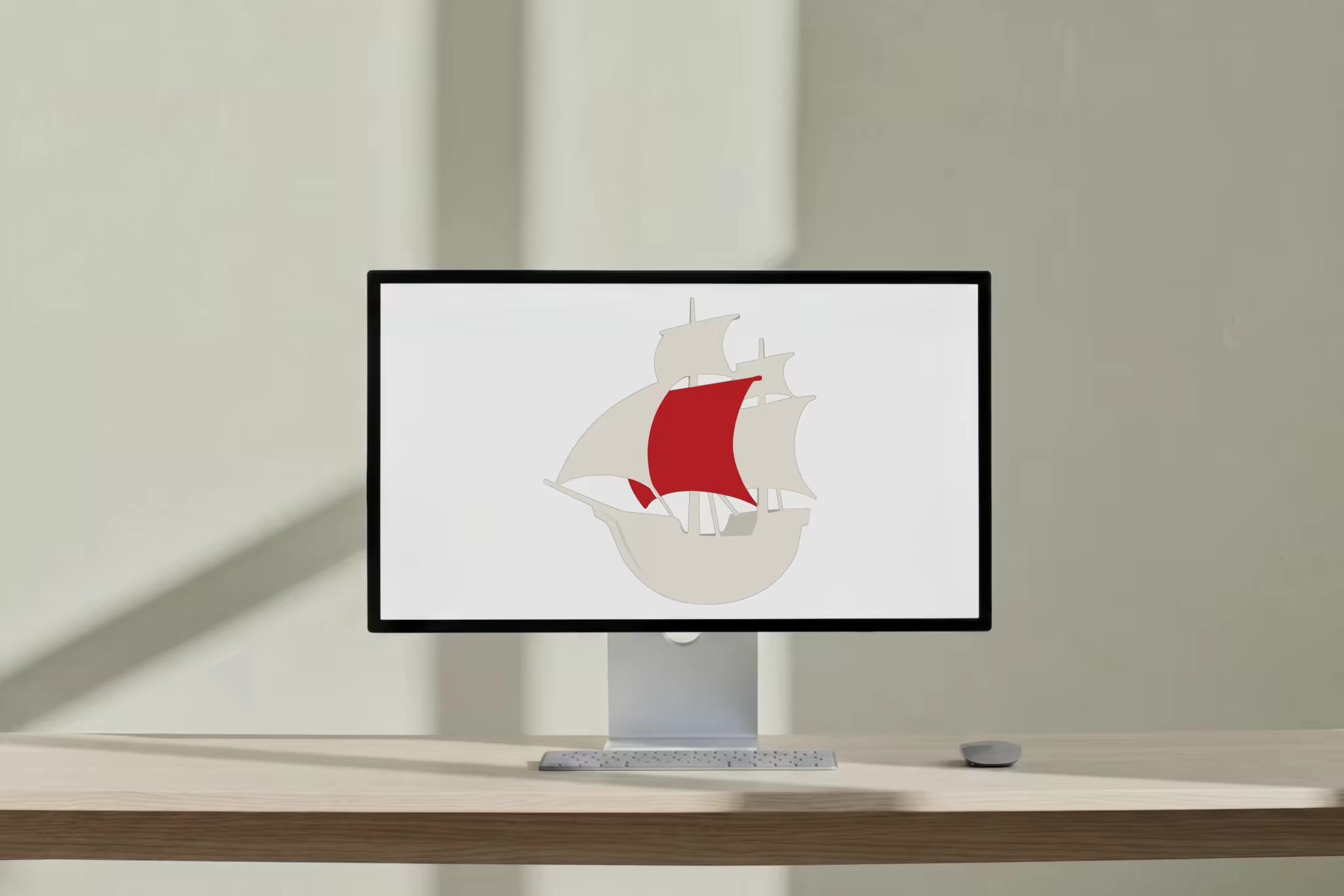 Desktop Monitor Mockup on a Light Wood Desk