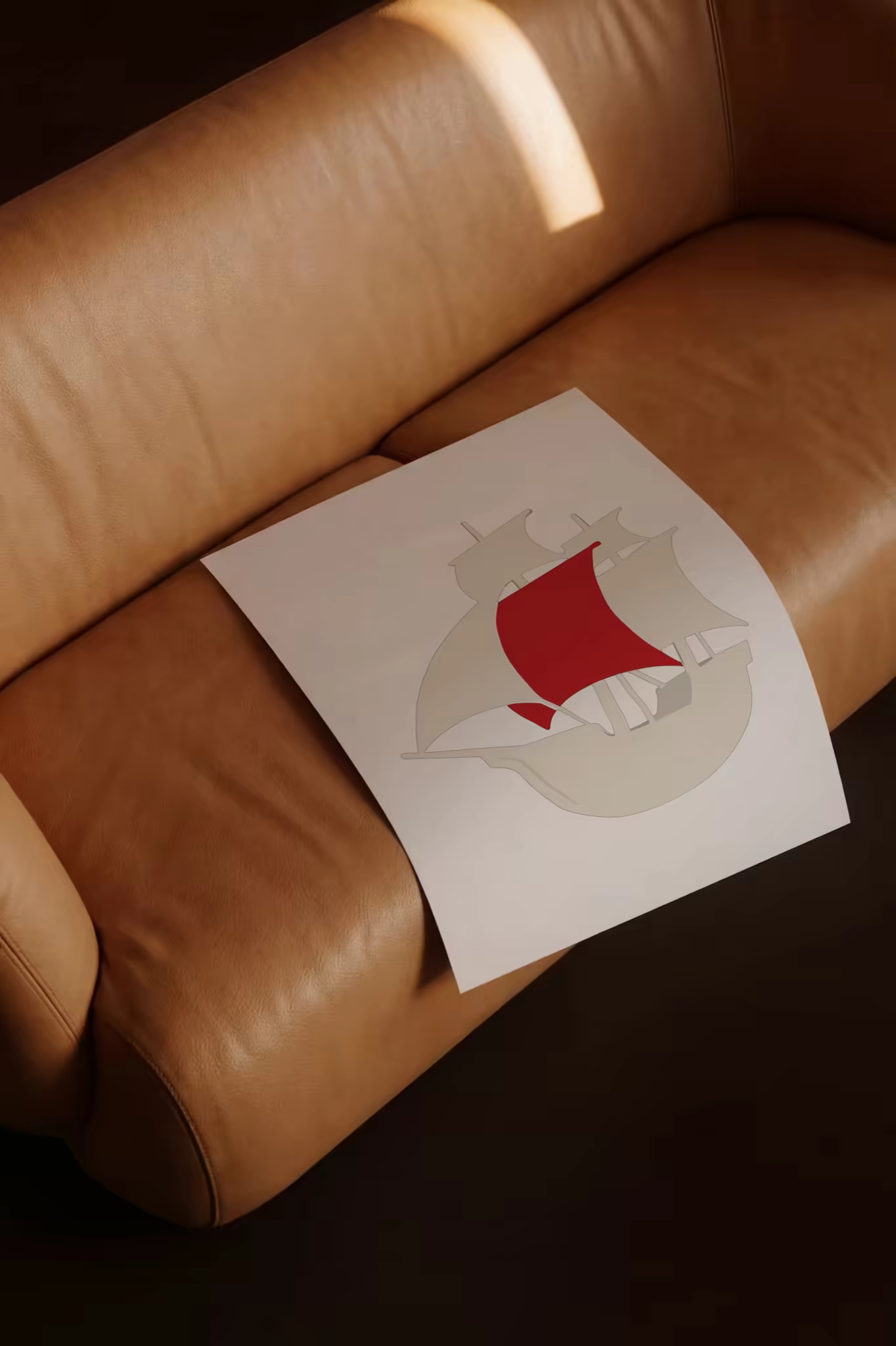 Poster Print Mockup on a Tan Leather Sofa