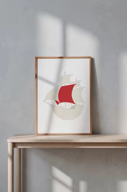Wood Frame Poster Mockup on a Slim Console Table