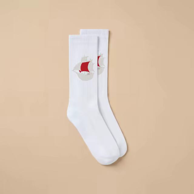 White Crew Socks Mockup on a Sand Beige Backdrop