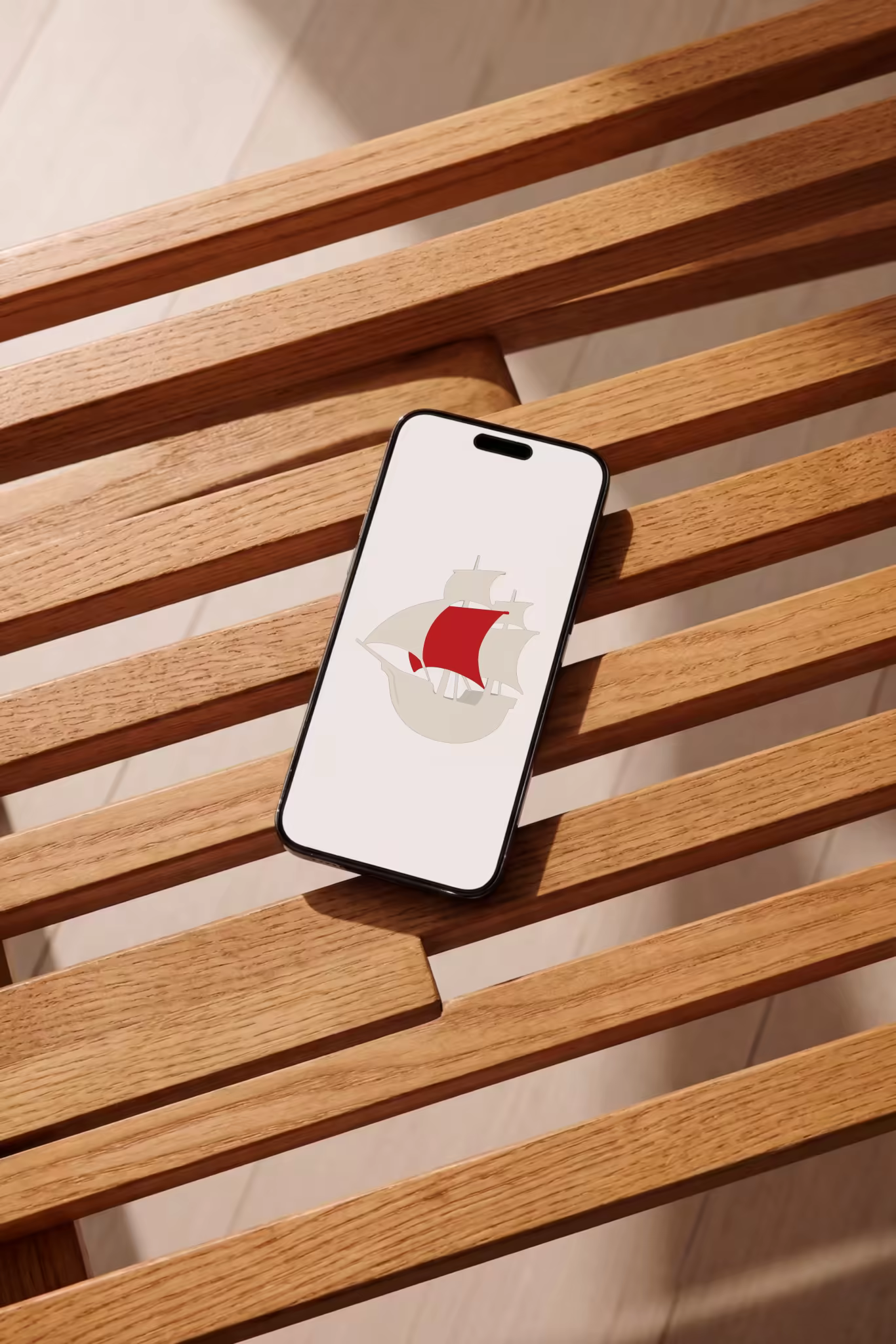 Phone Mockup Resting on Wooden Bench Slats