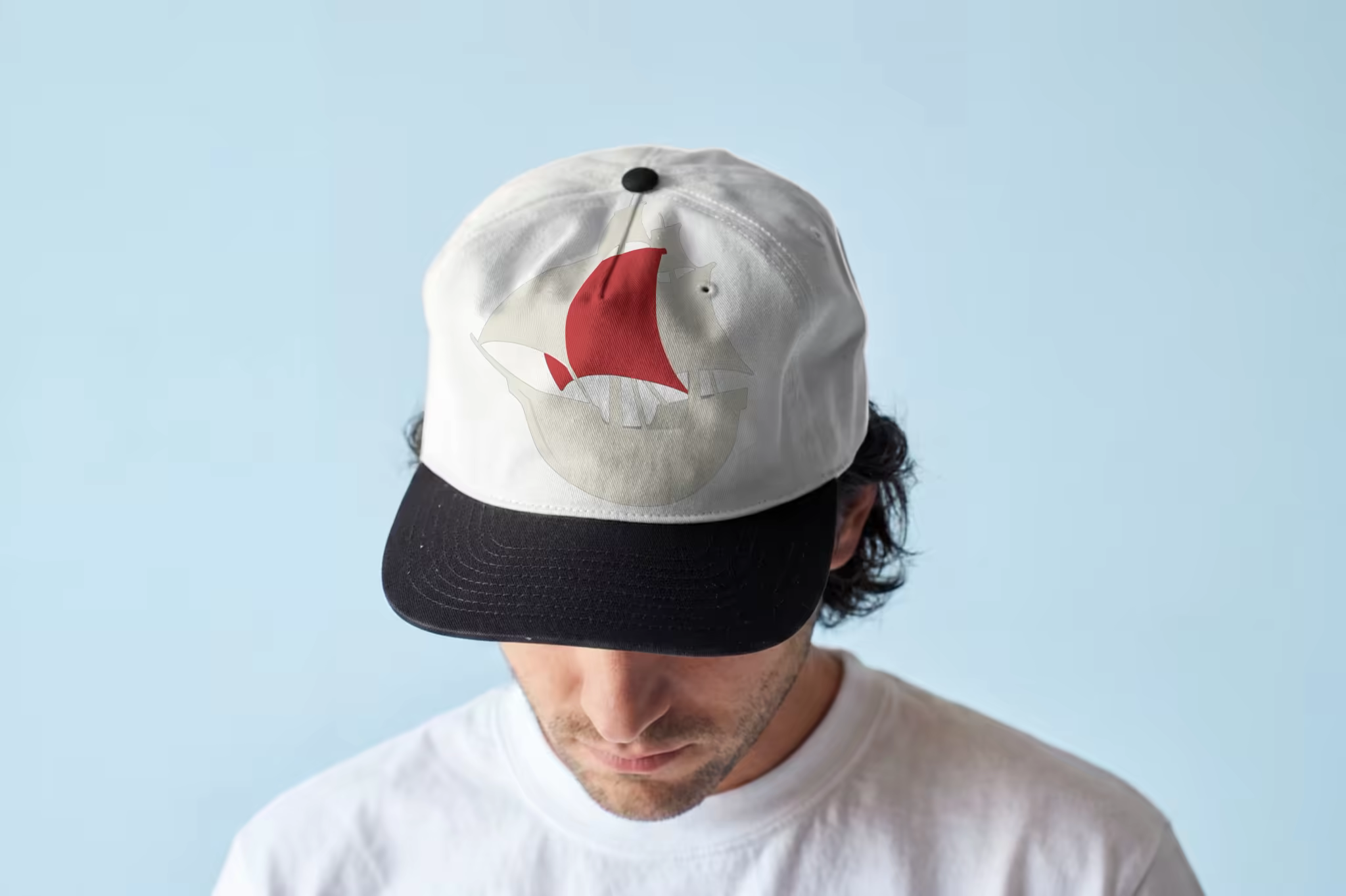 Two Tone Snapback Cap Mockup Worn by a Model