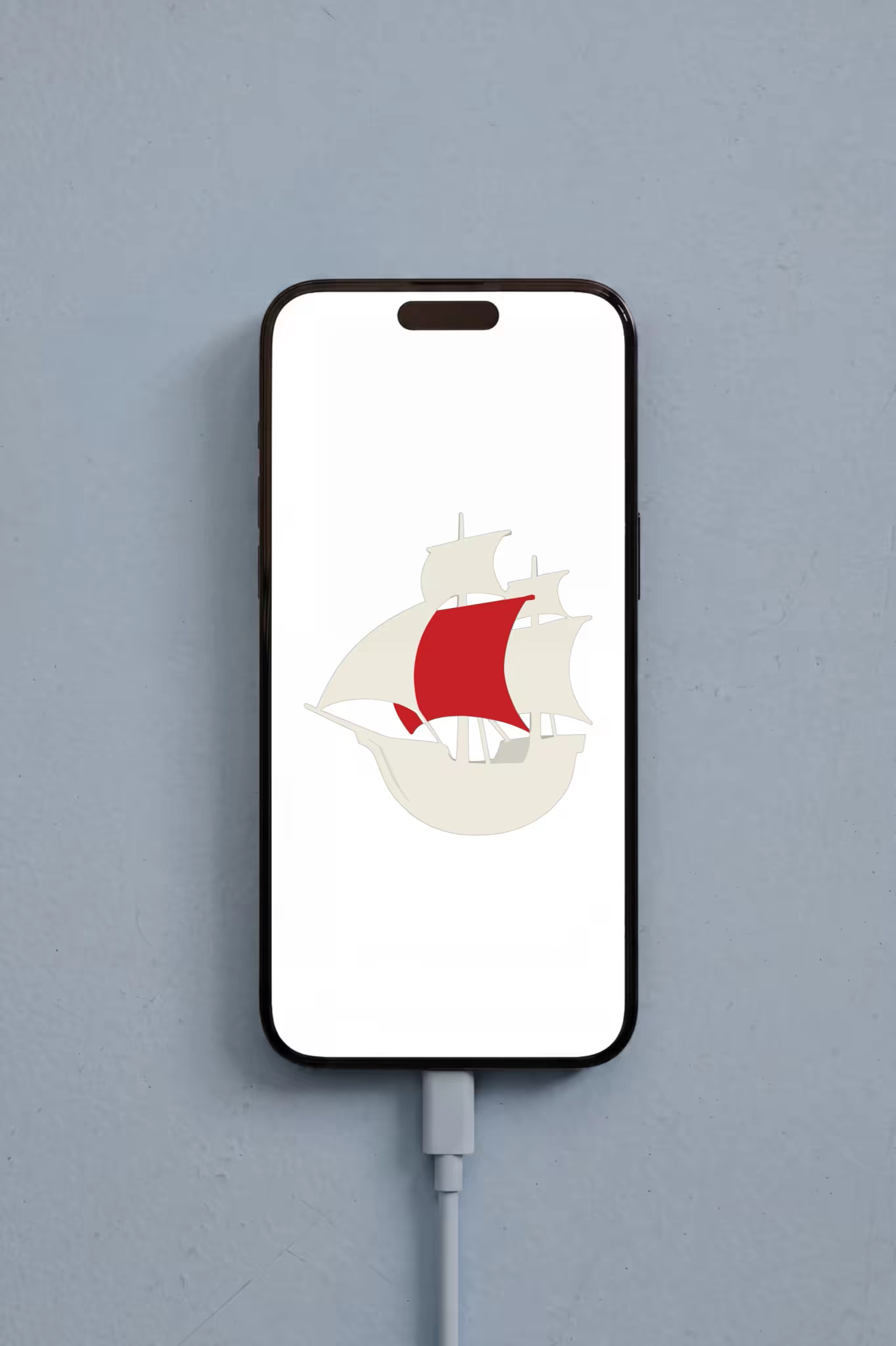 Charging Phone Mockup on a Powder Blue Wall