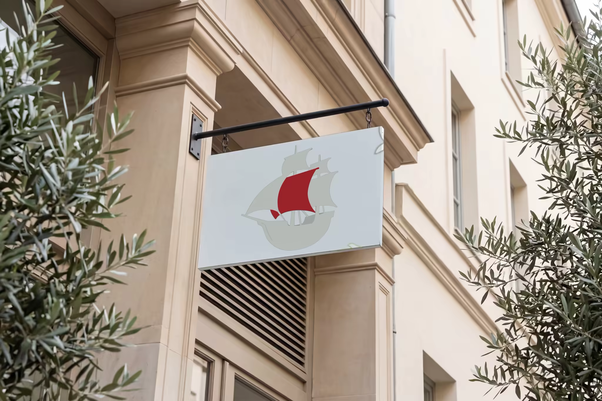 Hanging Shop Sign Mockup on a Classic Facade